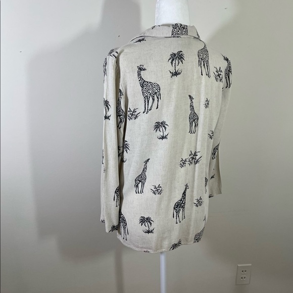 Michael Taylor sz med blazer lightweight rayon/linen blend natural / black print - Picture 5 of 12